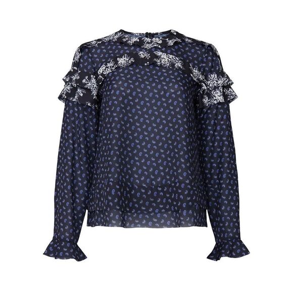 Jason Wu Paisley Ruffle Top Navy Satin sz 4 - Picture 9 of 9